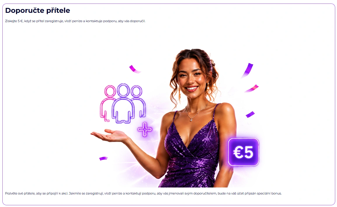 Bonus 5 € za doporučení přítele v kasinu SlotRoyals