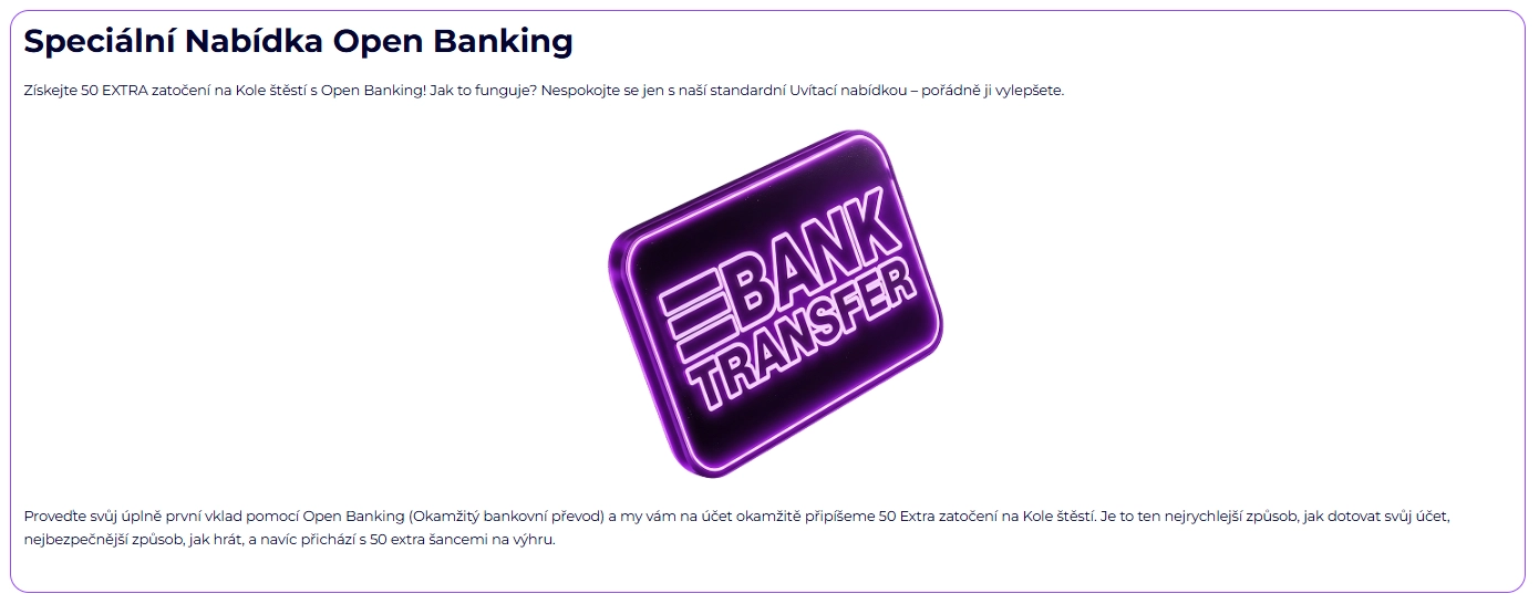 Speciální nabídka Open Banking s 50 extra zatočeními na Kole štěstí