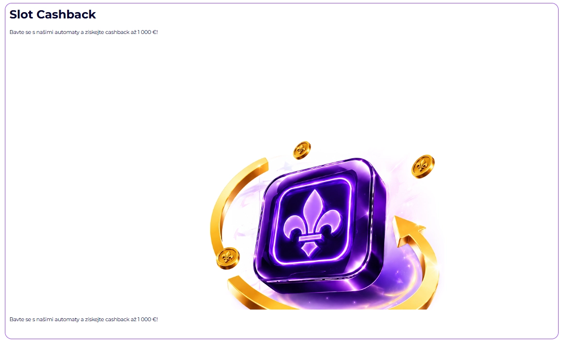 Slot Cashback až do 1 000 € za hraní automatů v kasinu SlotRoyals