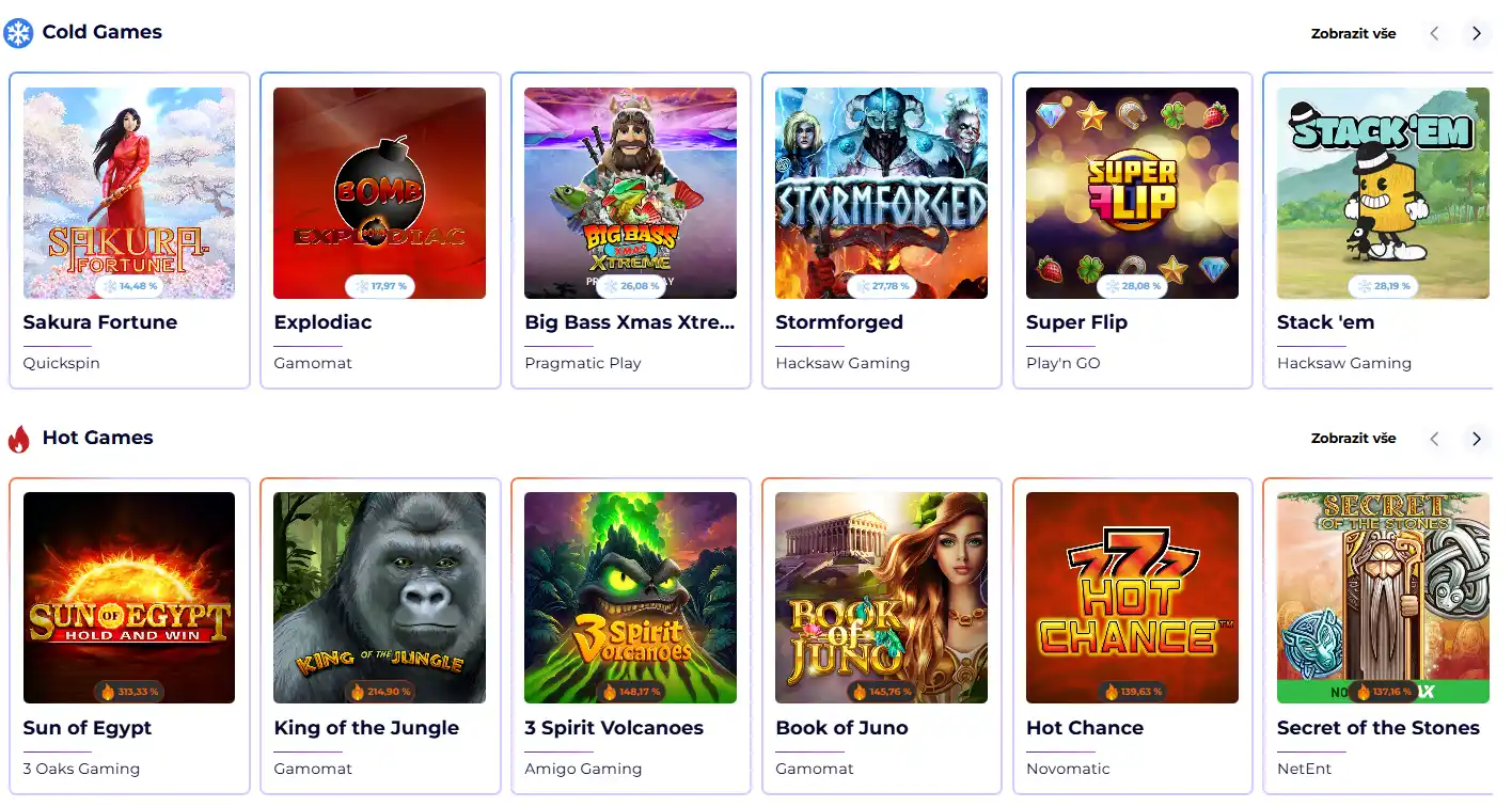 Kategorie Cold and Hot Games s vychládajícími hrami v kasinu SlotRoyals
