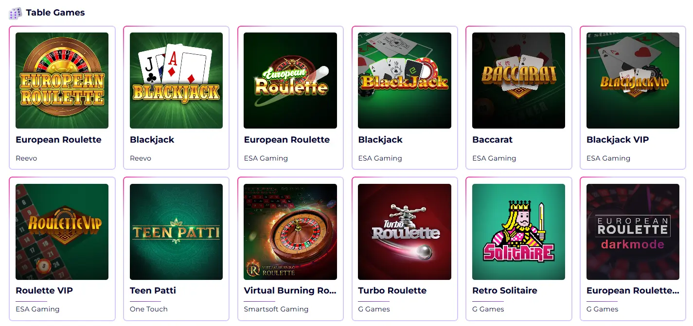 Stolní hry v kasinu SlotRoyals včetně rulety, blackjacku a baccarat